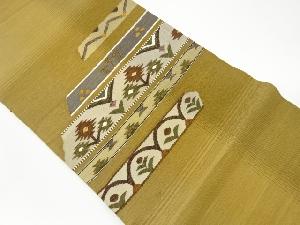 リサイクル　手織り紬変わり横段に抽象草花模様織出しリバーシブル袋帯
